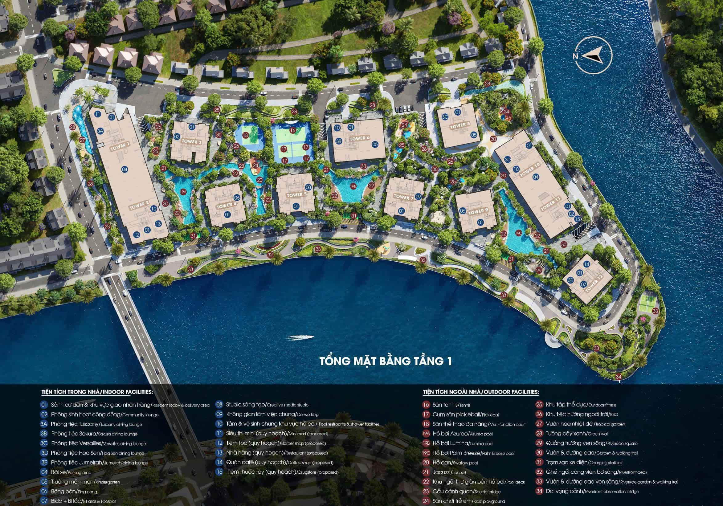 Mặt bằng tiện ích căn hộ The Prive tầng 1