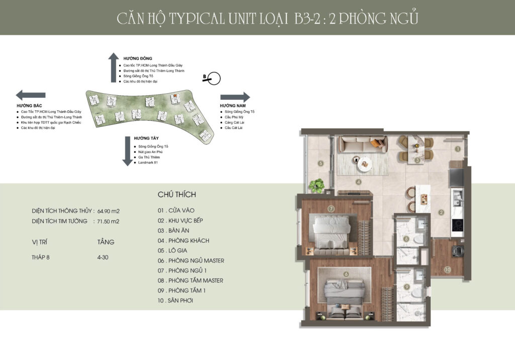 Thiết kế căn 2PN dự án The Prive Quận 2