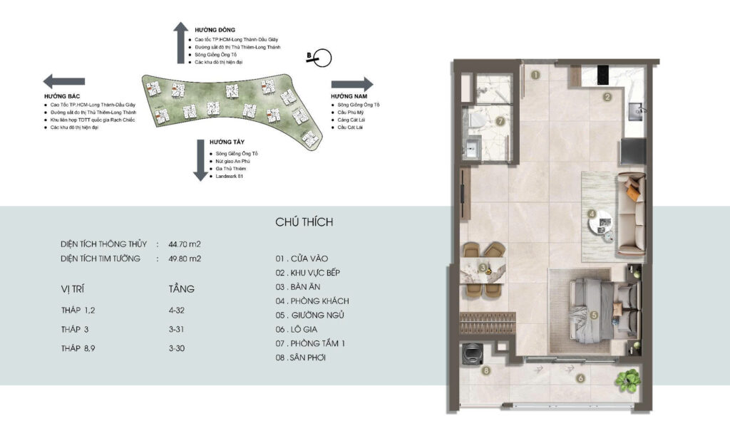 Thiết kế căn 1PN dự án The Prive Quận 2