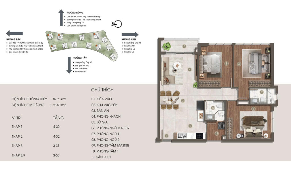 Thiết kế căn 3PN dự án The Prive Quận 2